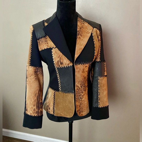 Alberto Makali Jackets & Blazers - ALBERTO MIKALI sueded leather patchwork blazer designer jacket vintage Y2K sz 2